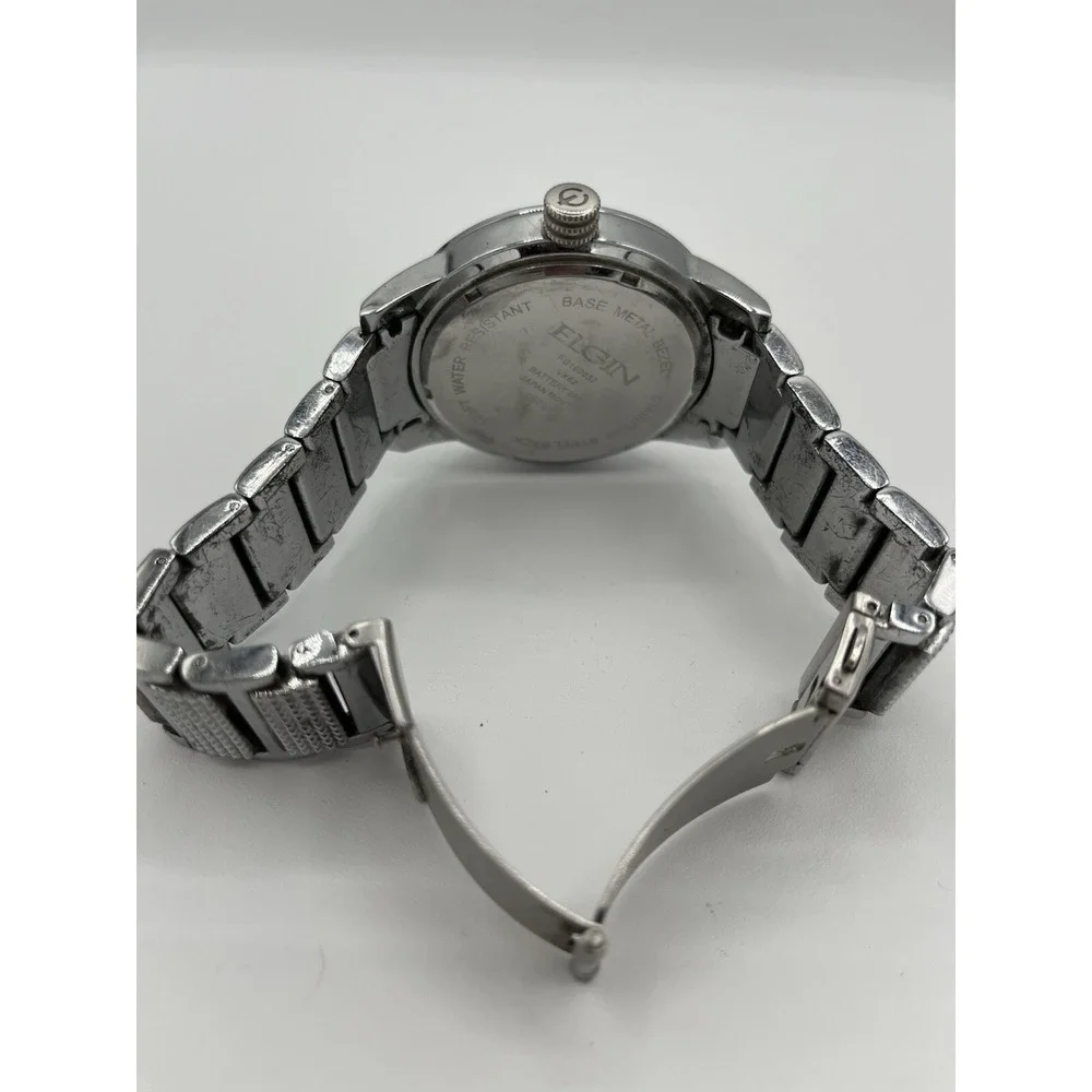 Elgin mens luxury Silver tone Watch With Crystals FG160032